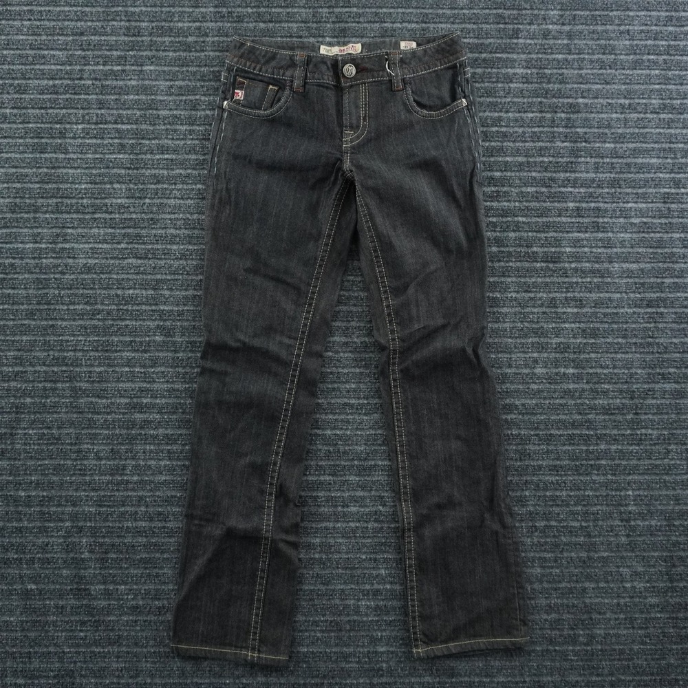 MEK Denim Paris Straight Jeans Womens 27x34 Dark Wash Embroidered Low Rise